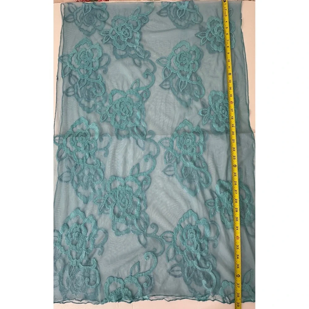 Tosca Blu Aqua Blue Floral Sequin Mesh Evening Wrap Shawl Scarf Evening Wedding